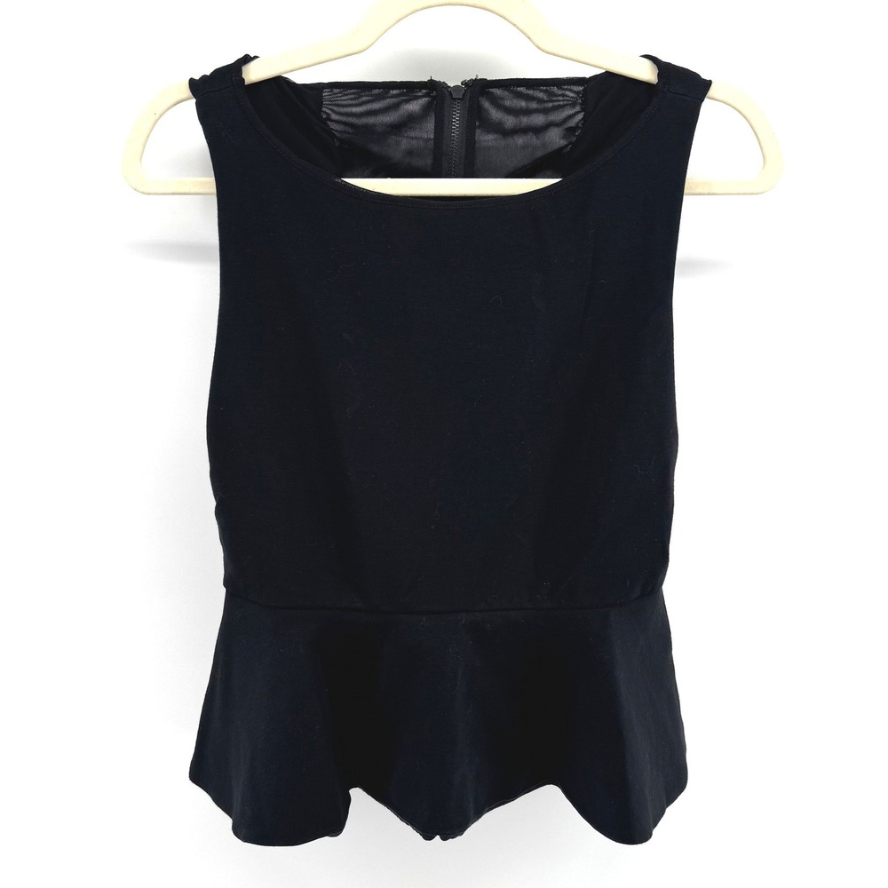 Alice + Olivia Peplum Top Women XS Black Mesh Office Siren 2000s Y2K Minimalist